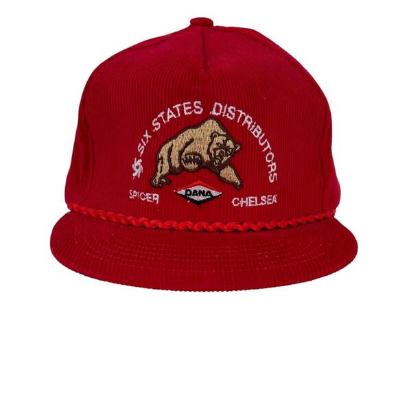 Vtg Six States Distributors Corduroy Snapback Trucker Hat Cap Headliner 80s Red - Picture 3 of 11